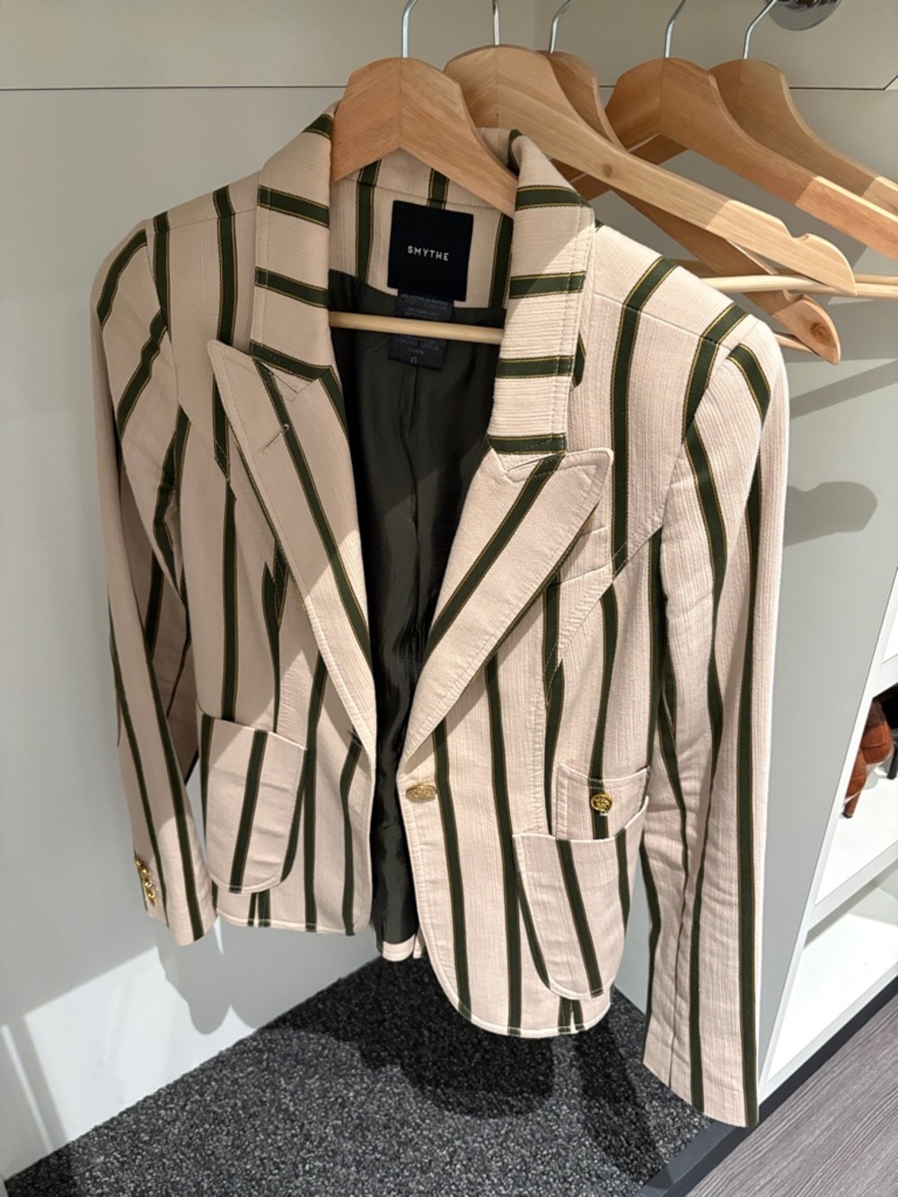 Smythe Cream Blazer with Olive Stripe Detail